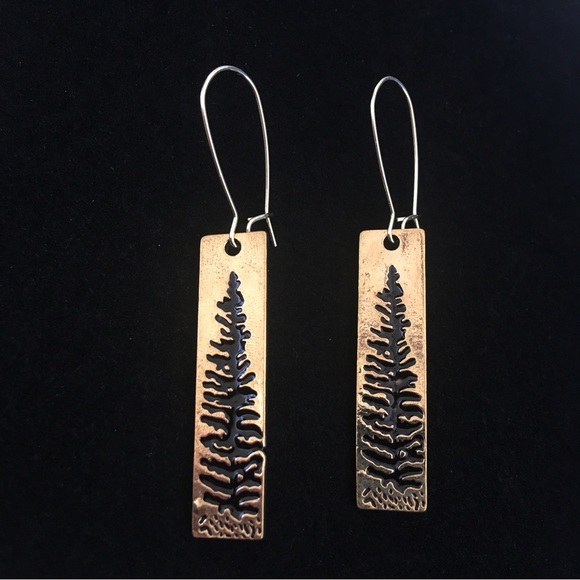Golden Boho Forest Pattern Vintage Style Dangle Earrings - Picture 1 of 4